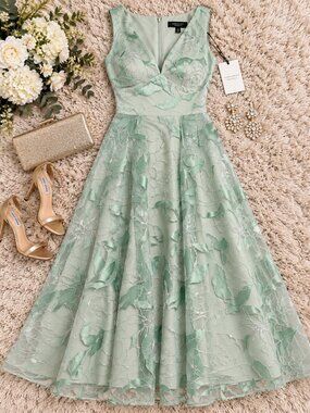 Adrianna Papell Mint Floral High Low Midi Formal Dress 12 NWT